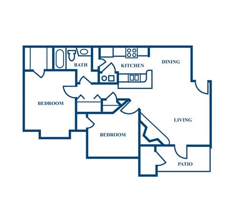 Floor plan for 2 beds, 1 bath, 875 sqft
